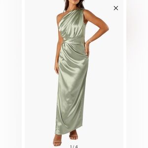 Petal & Pup Nadia Satin One-Shoulder Gold Dress Size 12 Large Sage NWT